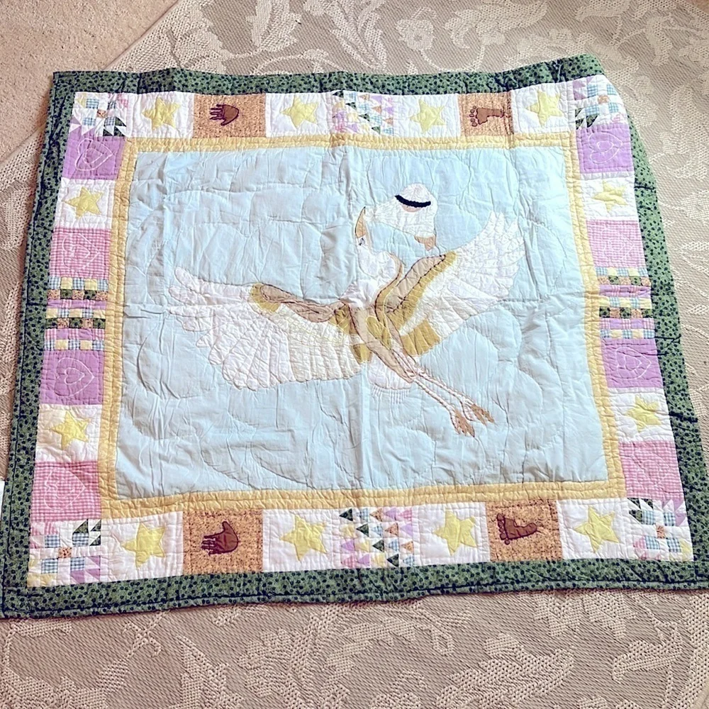 Stork Carrying New Born Baby Quilt. 42 x 48. P/A1490